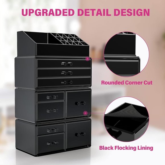 Acrylic Makeup Storage Box with 9 Drawer for Lipstick Jewelry and Makeup Brushes - Picture 7 of 8